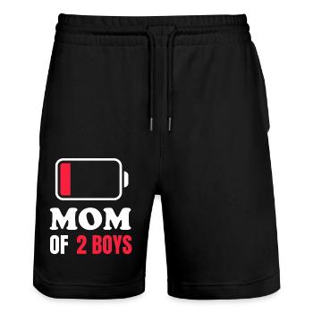 Mom of two boys - Stanley/Stella Trainer Unisex Organic Jogging Shorts - black - Front - Nik (191cm) & Marisol (170cm)