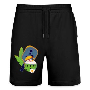 Tropical Pickleball - Short de jogging bio TRAINER Stanley/Stella unisexe - noir - Devant - Nik (191cm) & Marisol (170cm)