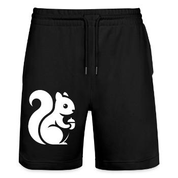 Minimalistische Eichhörnchen Silhouette mit Nuss - Stanley/Stella Unisex Bio Joggingshorts Trainer  - Schwarz - Vorne - Nik (191cm) & Marisol (170cm)