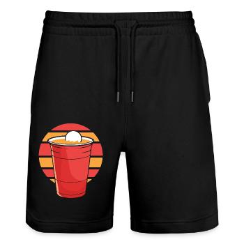 Beer Pong Beer Pong - Stanley/Stella Trainer Unisex Organic Jogging Shorts - black - Front - Nik (191cm) & Marisol (170cm)