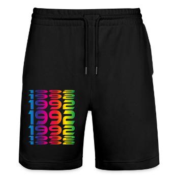 Geboren in 1992 Geburtsjahr Geschenk - Stanley/Stella Unisex Bio Joggingshorts Trainer  - Schwarz - Vorne - Nik (191cm) & Marisol (170cm)