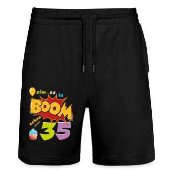Birthday - Simsala Boom Again 35 - Stanley/Stella Trainer Unisex Organic Jogging Shorts - black - Front - Nik (191cm) & Marisol (170cm)