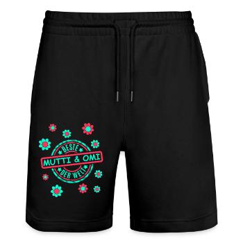 Beste Omi Mutti Blumen - Stanley/Stella Unisex Bio Joggingshorts Trainer  - Schwarz - Vorne - Nik (191cm) & Marisol (170cm)