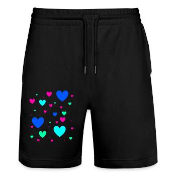 Hearts, Colorful, Blue, Pink, Pink, Heart - Stanley/Stella Trainer Unisex Organic Jogging Shorts - black - Front - Nik (191cm) & Marisol (170cm)