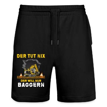 excavator excavator driver excavator bucket construction site - Stanley/Stella Trainer Unisex Organic Jogging Shorts - black - Front - Nik (191cm) & Marisol (170cm)