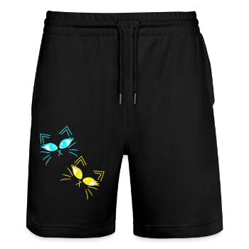 Cat Cats Kitten Cat Face 80s 90s - Stanley/Stella Trainer Unisex Organic Jogging Shorts - black - Front - Nik (191cm) & Marisol (170cm)