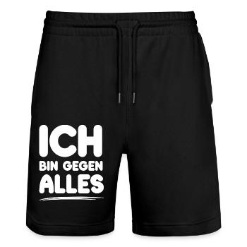 Ich bin gegen Alles lustige Sprüche - Stanley/Stella Unisex Bio Joggingshorts Trainer  - Schwarz - Vorne - Nik (191cm) & Marisol (170cm)