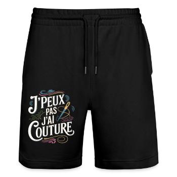 J'peux pas j'ai couture - Short de jogging bio TRAINER Stanley/Stella unisexe - noir - Devant - Nik (191cm) & Marisol (170cm)