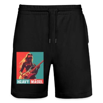 Heavy Girl, Woman with Electric Guitar - Stanley/Stella Trainer Unisex Organic Jogging Shorts - black - Front - Nik (191cm) & Marisol (170cm)