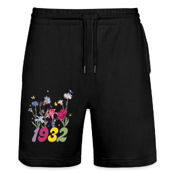 Geburtsjahr 1932 Wildblumen - Stanley/Stella Unisex Bio Joggingshorts Trainer  - Schwarz - Vorne - Nik (191cm) & Marisol (170cm)