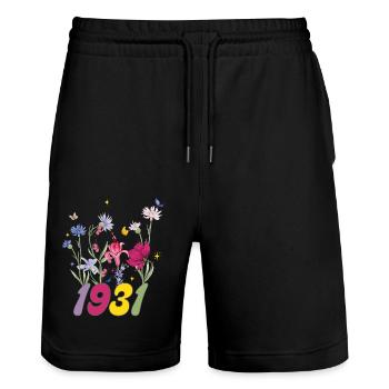 Geburtsjahr 1931 Wildblumen - Stanley/Stella Unisex Bio Joggingshorts Trainer  - Schwarz - Vorne - Nik (191cm) & Marisol (170cm)