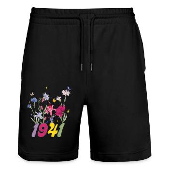 Geburtsjahr 1941 Wildblumen - Stanley/Stella Unisex Bio Joggingshorts Trainer  - Schwarz - Vorne - Nik (191cm) & Marisol (170cm)