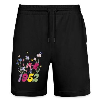 Geburtsjahr 1952 Wildblumen - Stanley/Stella Unisex Bio Joggingshorts Trainer  - Schwarz - Vorne - Nik (191cm) & Marisol (170cm)