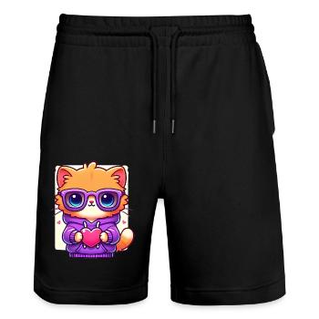 Cool Cat in Sunglasses with Heart - Stanley/Stella Trainer Unisex Organic Jogging Shorts - black - Front - Nik (191cm) & Marisol (170cm)