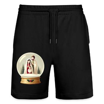 Crèche Boule à neige Scène de Noël - Short de jogging bio TRAINER Stanley/Stella unisexe - noir - Devant - Nik (191cm) & Marisol (170cm)