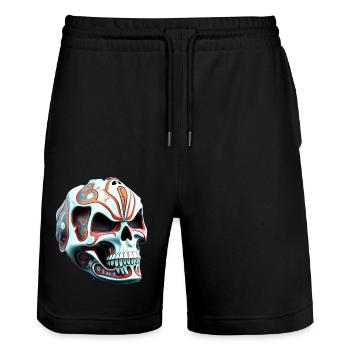 Schädel Nr. 1 - Stanley/Stella Unisex Bio Joggingshorts Trainer  - Schwarz - Vorne - Nik (191cm) & Marisol (170cm)