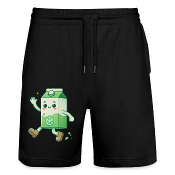 Cartoon Juice Box Charakterdesign - Stanley/Stella Unisex Bio Joggingshorts Trainer  - Schwarz - Vorne - Nik (191cm) & Marisol (170cm)