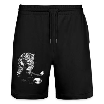 Funny Cat Hockey sur glace - Short de jogging bio TRAINER Stanley/Stella unisexe - noir - Devant - Nik (191cm) & Marisol (170cm)