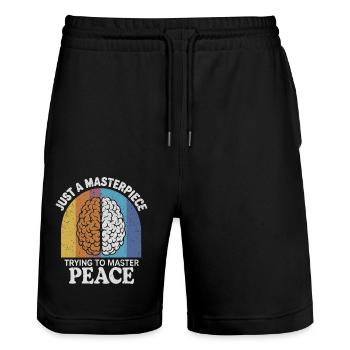 Masterpiece of Inner Peace - Stanley/Stella Trainer Unisex Organic Jogging Shorts - black - Front - Nik (191cm) & Marisol (170cm)