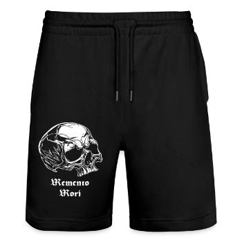 Memento Mori skull - Stanley/Stella Trainer Unisex Organic Jogging Shorts - black - Front - Nik (191cm) & Marisol (170cm)