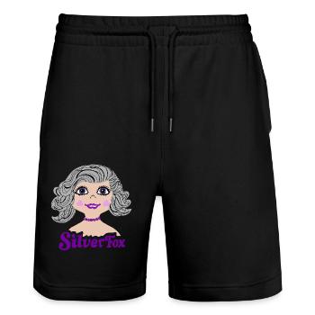 Silverfox Cheveux Gris Nostalgie - Short de jogging bio TRAINER Stanley/Stella unisexe - noir - Devant - Nik (191cm) & Marisol (170cm)