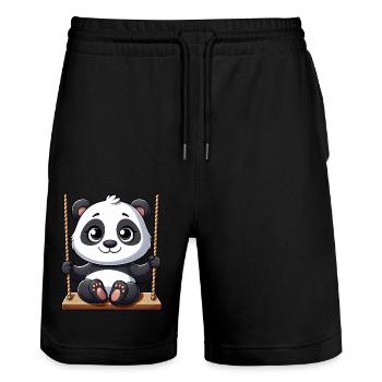 Panda on Swing Playground Adventure - Stanley/Stella Trainer Unisex Organic Jogging Shorts - black - Front - Nik (191cm) & Marisol (170cm)