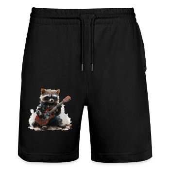 Funny Heavy Metal Raccoon - Stanley/Stella Trainer Unisex Organic Jogging Shorts - black - Front - Nik (191cm) & Marisol (170cm)