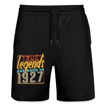 True legends are born in 1927 Vintage anniversaire - Short de jogging bio TRAINER Stanley/Stella unisexe - noir - Devant - Nik (191cm) & Marisol (170cm)