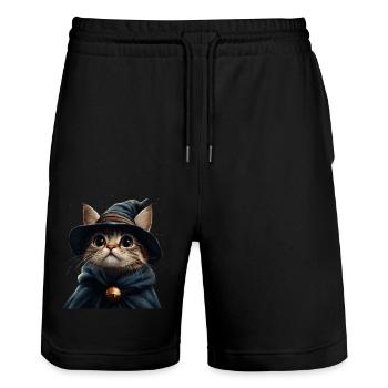 Funny kitten as a magician - Stanley/Stella Trainer Unisex Organic Jogging Shorts - black - Front - Nik (191cm) & Marisol (170cm)