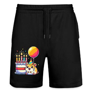 Hamster Kid Celebrating Birthday - Stanley/Stella Unisex Bio Joggingshorts Trainer  - Schwarz - Vorne - Nik (191cm) & Marisol (170cm)