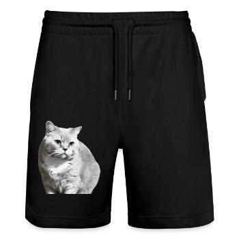 britisch Kurzhaar Katze weiß weiße Katze Kätzchen - Stanley/Stella Unisex Bio Joggingshorts Trainer  - Schwarz - Vorne - Nik (191cm) & Marisol (170cm)