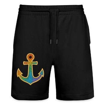 Marin ancre en paillettes dorées - Short de jogging bio TRAINER Stanley/Stella unisexe - noir - Devant - Nik (191cm) & Marisol (170cm)