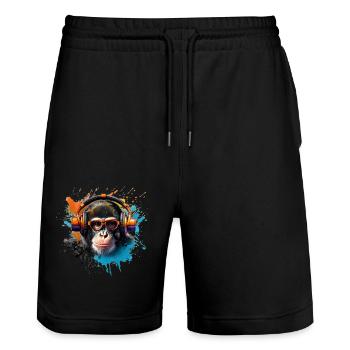 Monkey DJ mit Kopfhörer & Sonnenbrille | Party T-S - Stanley/Stella Unisex Bio Joggingshorts Trainer  - Schwarz - Vorne - Nik (191cm) & Marisol (170cm)
