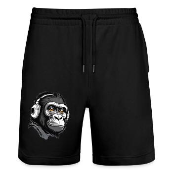 Cool gorilla with headphones - Stanley/Stella Trainer Unisex Organic Jogging Shorts - black - Front - Nik (191cm) & Marisol (170cm)