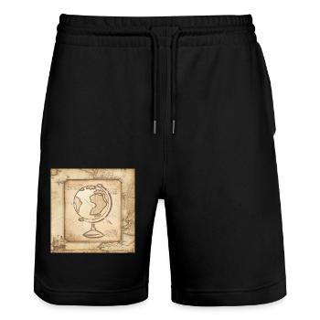Geography - Globe & Pointer / Old World Map - Stanley/Stella Trainer Unisex Organic Jogging Shorts - black - Front - Nik (191cm) & Marisol (170cm)