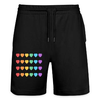Rainbow Hearts LGBT Pride Month - Stanley/Stella Trainer Unisex Organic Jogging Shorts - black - Front - Nik (191cm) & Marisol (170cm)