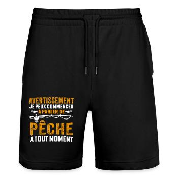 je peux commencer à parler de pêche à tout moment - Short de jogging bio TRAINER Stanley/Stella unisexe - noir - Devant - Nik (191cm) & Marisol (170cm)