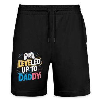Leveled up to daddy - Stanley/Stella Trainer Unisex Organic Jogging Shorts - black - Front - Nik (191cm) & Marisol (170cm)