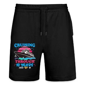 Cruising Through 10 Years Wedding Anniversary - Stanley/Stella Trainer Unisex Organic Jogging Shorts - black - Front - Nik (191cm) & Marisol (170cm)