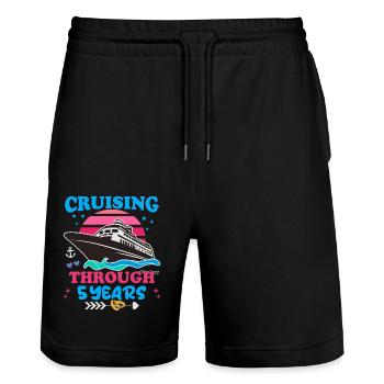 Cruising Through 5 Years Wedding Anniversary - Stanley/Stella Trainer Unisex Organic Jogging Shorts - black - Front - Nik (191cm) & Marisol (170cm)