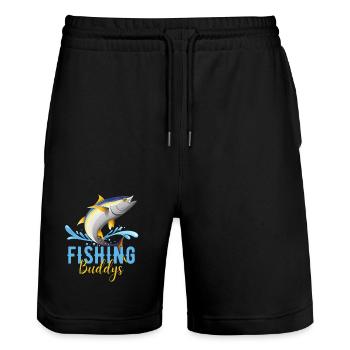 Anglerfreunde / Angelsport Freunde - Stanley/Stella Unisex Bio Joggingshorts Trainer  - Schwarz - Vorne - Nik (191cm) & Marisol (170cm)