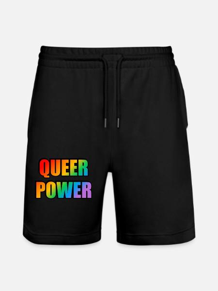 Queer Power Rainbow Text - Stanley/Stella Trainer Unisex Organic Jogging Shorts - black