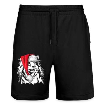 Santa Longhair Collie Christmas Dogs Wilsigns - Stanley/Stella Trainer Unisex Organic Jogging Shorts - black - Front - Nik (191cm) & Marisol (170cm)