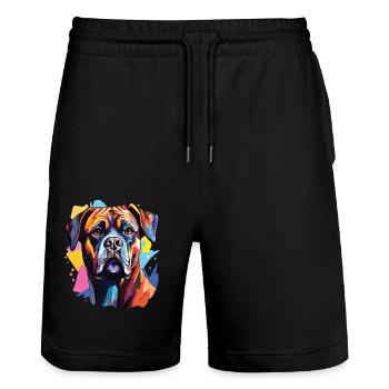 Chien boxer pop art - Short de jogging bio TRAINER Stanley/Stella unisexe - noir - Devant - Nik (191cm) & Marisol (170cm)