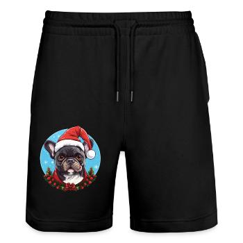 French Bulldog Breed Dog Christmas Mood - Stanley/Stella Trainer Unisex Organic Jogging Shorts - black - Front - Nik (191cm) & Marisol (170cm)