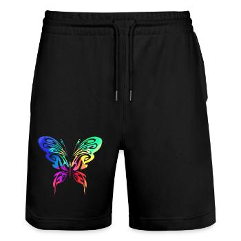 Bunter Sommervogel - Stanley/Stella Unisex Bio Joggingshorts Trainer  - Schwarz - Vorne - Nik (191cm) & Marisol (170cm)