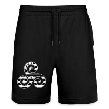 Bretagne Logo Gwenn ha du Triskèle Bretonisches Geschenk - Stanley/Stella Unisex Bio Joggingshorts Trainer  - Schwarz - Vorne - Nik (191cm) & Marisol (170cm)