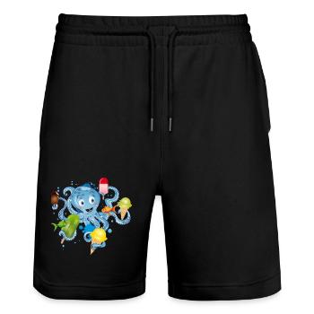 cool octopus with lots of ice cream under water - Stanley/Stella Trainer Unisex Organic Jogging Shorts - black - Front - Nik (191cm) & Marisol (170cm)
