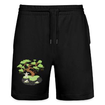 Asien Style - Bonsai - Stanley/Stella Unisex Bio Joggingshorts Trainer  - Schwarz - Vorne - Nik (191cm) & Marisol (170cm)