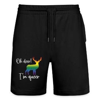 Pride Month LGBTQ - Oh Deer I'm Queer! - Stanley/Stella Trainer Unisex Organic Jogging Shorts - black - Front - Nik (191cm) & Marisol (170cm)